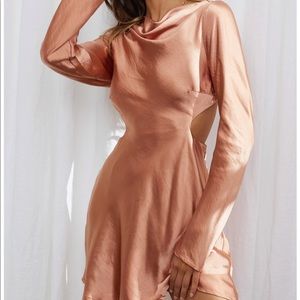 COPY - SELFIE LESLIE - NORTHERN LIGHTS LONG SLEEVE OPEN BACK SATIN MINI DRESS B…